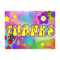 Hippy rainbow retro thank you card post card