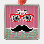Hipster Pink and Mint Retro Mustache Christmas Ornaments