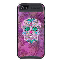 Hipster Sugar Skull Pink Teal Blue Floral Pattern