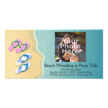 His/Hers Flip Flops on the Beach Photo Card Template