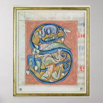 Historiated initial 'S' depicting an acrobat