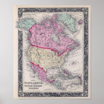 Historic 1860 Map of North America Poster