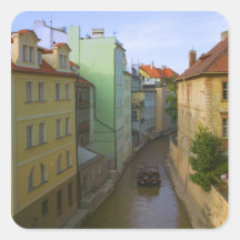 Historical buildings with canal, Prague, Czech Square Stickers