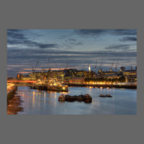 HMS Belfast at night in London England posters