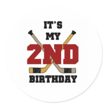 Hockey 2nd Birthday Round Stickers