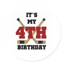 Hockey 4th Birthday Round Sticker