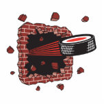 hockey puck breaking brick wall photo sculpture