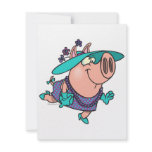 hog in a hat lady cute piggy cartoon invitations