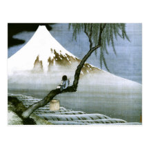 Hokusai Boy and Mt.Fuji Vintage Japanese Postcard