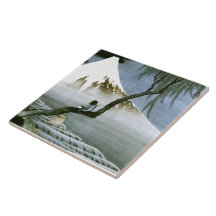 Hokusai Boy and Mt.Fuji Vintage Japanese Ceramic Tile