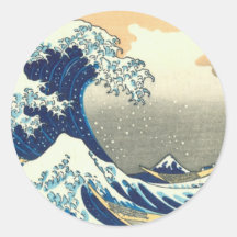 Hokusai great wave round sticker