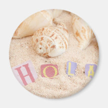Hola, hello in Spanish on a sandy beach Refrigerator Magnet