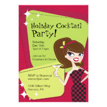 Holiday Cocktail Party Retro Woman with Martini Invites