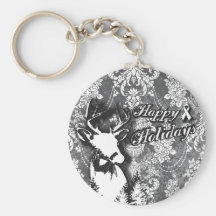 Holiday Damask Lung Cancer Awareness Products Key Chain