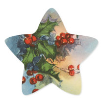 Holiday Holly Watercolor Star Sticker