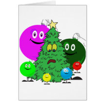 Holiday ornaments surrounding a chirstmas tree greeting card