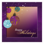 Holiday Party Invitation - Purple & Gold Ornaments