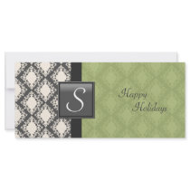 Holiday Party Invite - Sage Green Damask Monogram