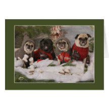 Holiday Pug Skating Party Greeting Cards