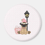 Holiday Pug with present (pink) Fridge Magnets