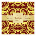 Holiday Red Damask Gold Foil Monogram Invitation