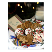 Holiday still life. Christmas cookies & milk for 2 Post Card