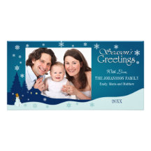 Holiday Winter Landscape with Snowman Photo Cards
