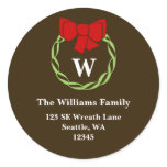 Holiday Wreath Monogram Christmas Address Labels Sticker