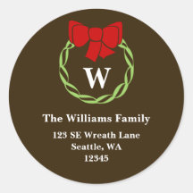 Holiday Wreath Monogram Christmas Address Labels Sticker