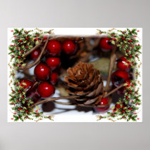 Holidays Holly and Pine Cone Poster