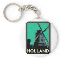 holland art deco vintage retro travel poster keychain