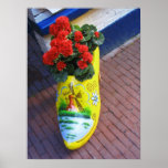 Holland Clog with Dutch Red Flowers Poster Print