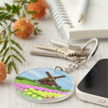 Holland Tulips Round Acrylic Key Chains