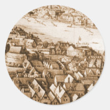 Hollar's Globe Theatre Long View of London Round Sticker