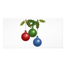 Holly and Christmas Ornaments Design Photo Card Template