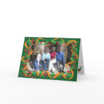 Holly berry and ribbon border Christmas photo card
