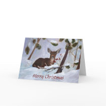 Holly Berry Deer Christmas Card