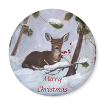 Holly Berry Deer Christmas Magnet