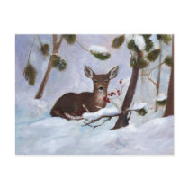 Holly Berry Deer Postcard