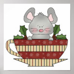 holly christmas cup mouse posters
