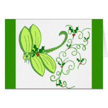 Holly dragonfly Christmas Card