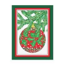 Holly Glass Ball Ornament on Christmas Tree Postcard