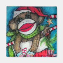 Holly Jolly Sock Monkey Magnets