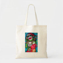 Holly Jolly Sock Monkey Tote Bags