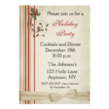 Holly Stripes Holiday Party Invitation