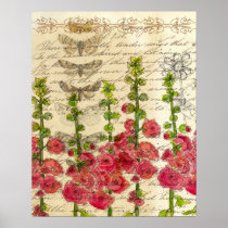 Hollyhock Apple Blossom Butterfly Collage Print