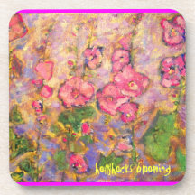 hollyhocks blooming drink coaster