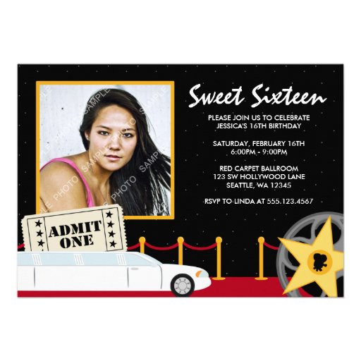 Hollywood Red Carpet Sweet 16 Photo Invitation