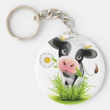 Holstein cow in grass key chains