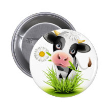 Holstein cow in grass pinback button